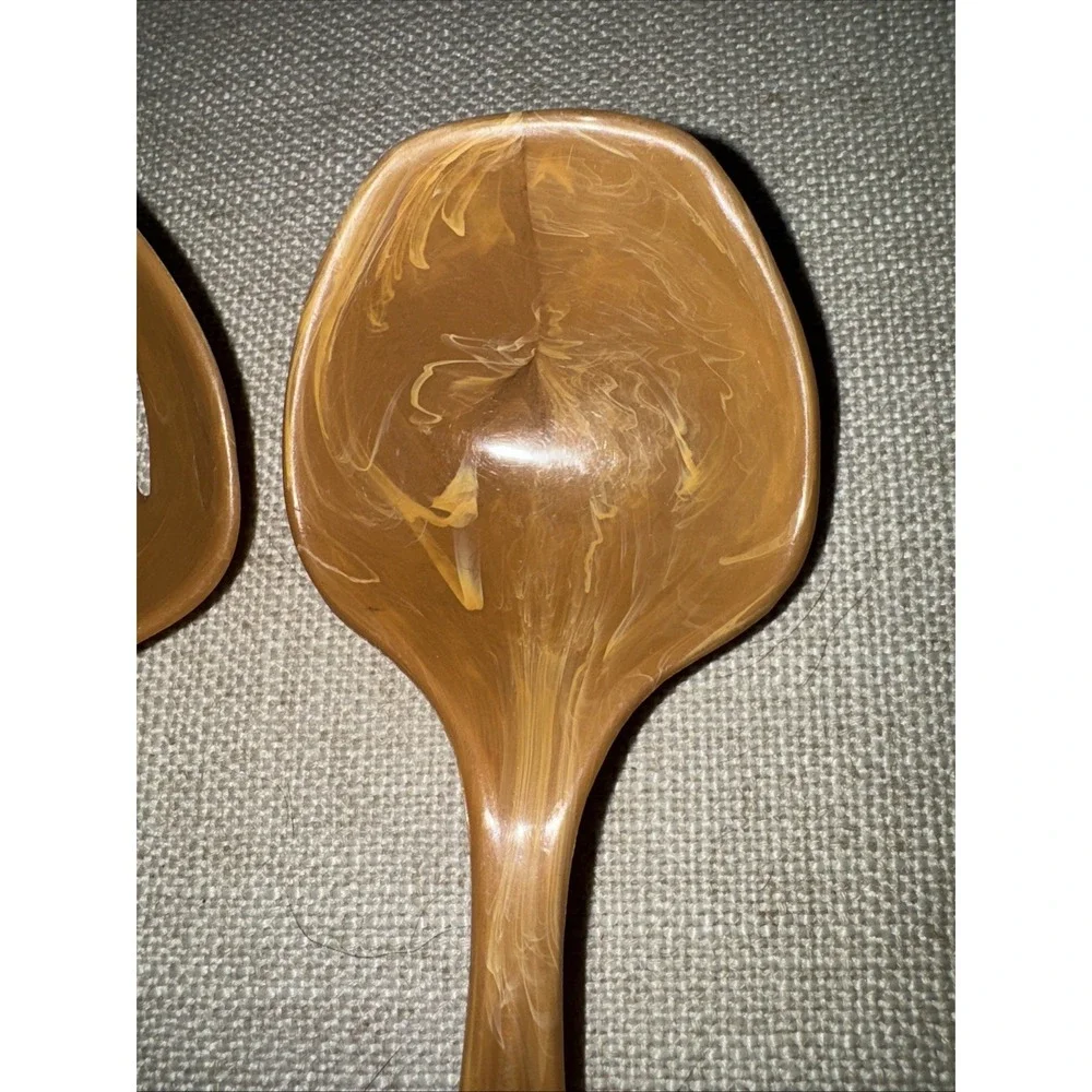 Vintage Imperial USA PlasticServing Spoon‎ And Fork Marbled Butterscotch 8 1/2
